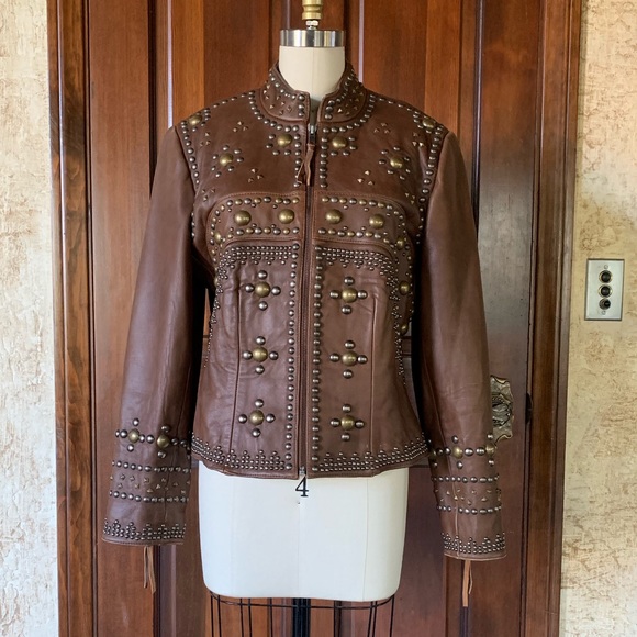 Double D Ranch Jackets & Blazers - Double D Ranch - Brown Leather Studded Jacket - S